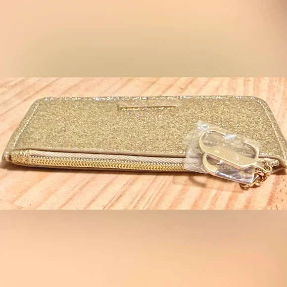 Jimmy Choo, NWT, Parfums Mini Gold Sparkling Glitter Credit Card or Coin Pouch. - Picture 3 of 6